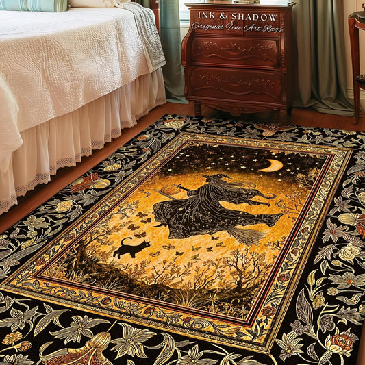 Amber Witch Gothic Folklore Rug | Celestial Black Cat Halloween Decor Maximalist Bedroom Accent Folklore Aesthetic Cottagecore Spooky Season