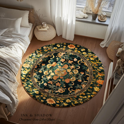Dark Floral Cottagecore Rug | Bohemian Aesthetic Living Room Home Decor Rustic Housewarming Gift Cottagecore Earth Tone Bedroom Floor Mat