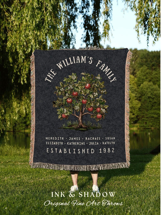 Apple Tree Custom Family Blanket | Family Tree Wall Art Blanket Custom Family Gift Sentimental Gift for Mom Personalized Family Name Gift |