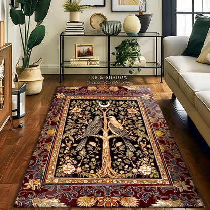 Scandinavian Gothic Crow Accent Rug | Gothic Bohemian Whimsigothic Aesthetic Classical Vibes Dark Witch Bedroom Accent Baroque Maximalist |