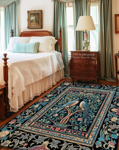 Baroque Celestial Gothic Crow Rug | Dark Academia Victorian Raven Decor Forest Cottagecore Aesthetic Cozy Moody Accent Enchanted Style Room
