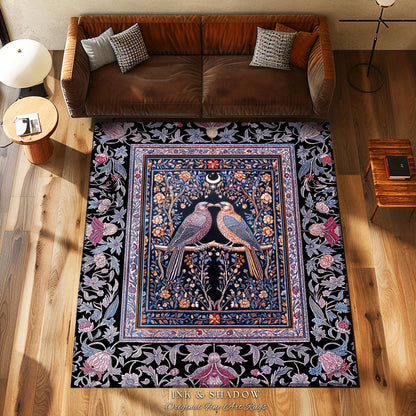 Gothic Victorian Lavender Crow Rug | Baroque Cottagecore Bedroom Accent Whimsical Dark Academia Decor Cozy Enchanted Raven Lovers Fairytale