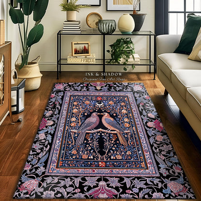 Gothic Victorian Lavender Crow Rug | Baroque Cottagecore Bedroom Accent Whimsical Dark Academia Decor Cozy Enchanted Raven Lovers Fairytale