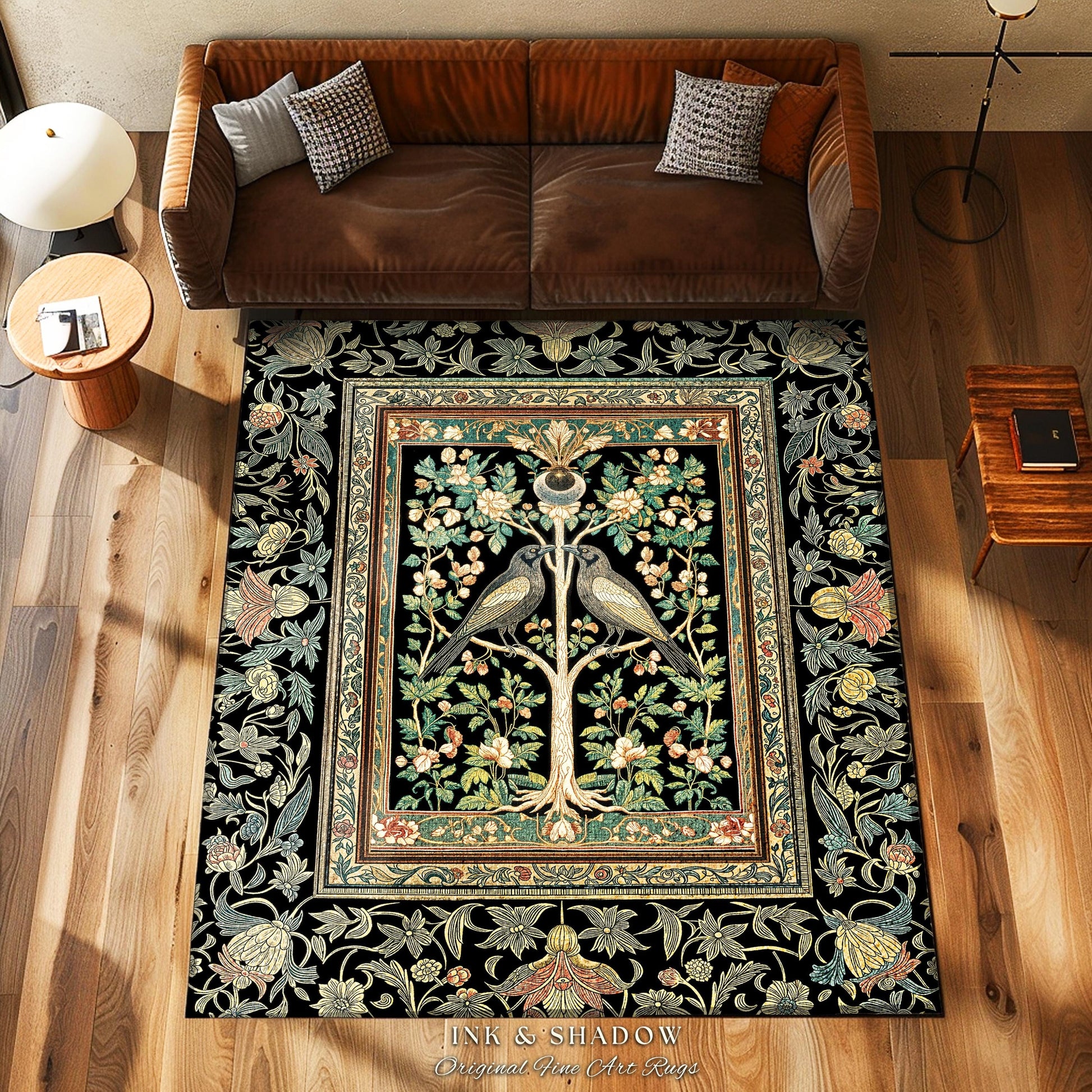 Maximalist Gothic Crowcore Rug | Enchanted Celestial Decor Baroque Forest Accent Cottagecore Cozy Bedroom Dark Academia Inspired Botanical