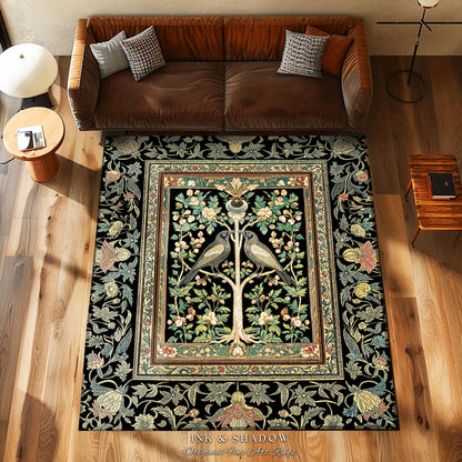 Maximalist Gothic Crowcore Rug | Enchanted Celestial Decor Baroque Forest Accent Cottagecore Cozy Bedroom Dark Academia Inspired Botanical