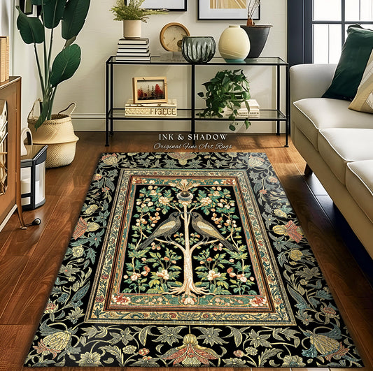 Maximalist Gothic Crowcore Rug | Enchanted Celestial Decor Baroque Forest Accent Cottagecore Cozy Bedroom Dark Academia Inspired Botanical