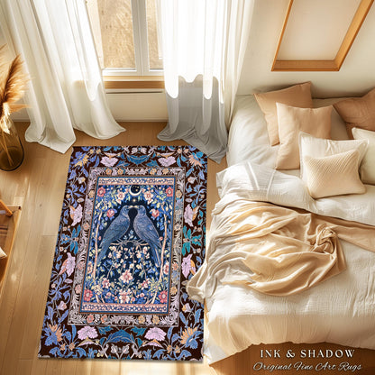 Pastel Whimsical Style Raven Rug | Medieval Maximalist Baroque Inspired Cottagecore Home Accent Light Academia Decor Antique Style Bedroom