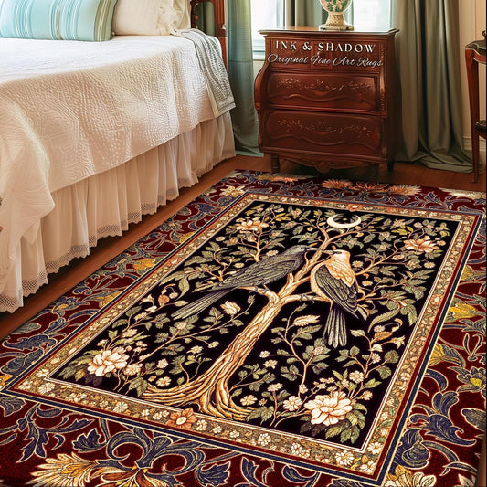 Scandinavian Gothic Crow Accent Rug | Gothic Bohemian Whimsigothic Aesthetic Classical Vibes Dark Witch Bedroom Accent Baroque Maximalist |
