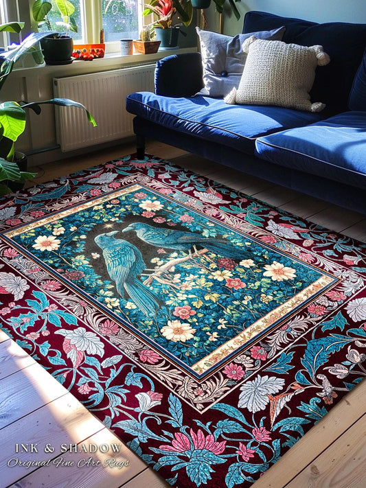 Dark Moody Wildflower Area Rug | Gothic Accent Forest Inspired Celestial Decor Dark Academia Bedroom Enchanted Raven Lovers Mystical Theme |