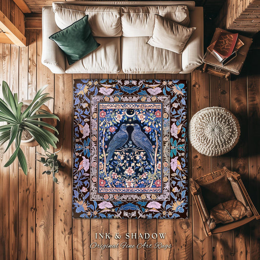 Pastel Whimsical Style Raven Rug | Medieval Maximalist Baroque Inspired Cottagecore Home Accent Light Academia Decor Antique Style Bedroom