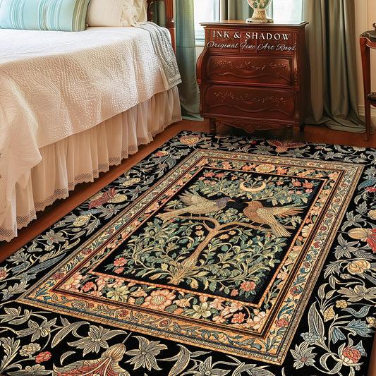 Fairytale Forest Crowcore Accent Rug | Baroque Cottagecore Style Celestial Raven Lovers Decor Cozy Dark Academia Inspired Enchanted Style |