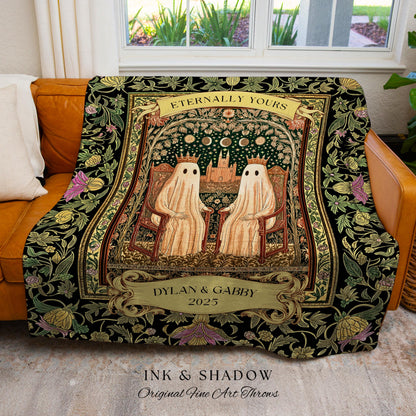 Celestial Ghost Lovers Custom Blanket | Eternally Yours Gothic Woven Throw Personalized Ghost Couple Gift Celestial Aesthetic Anniversary |