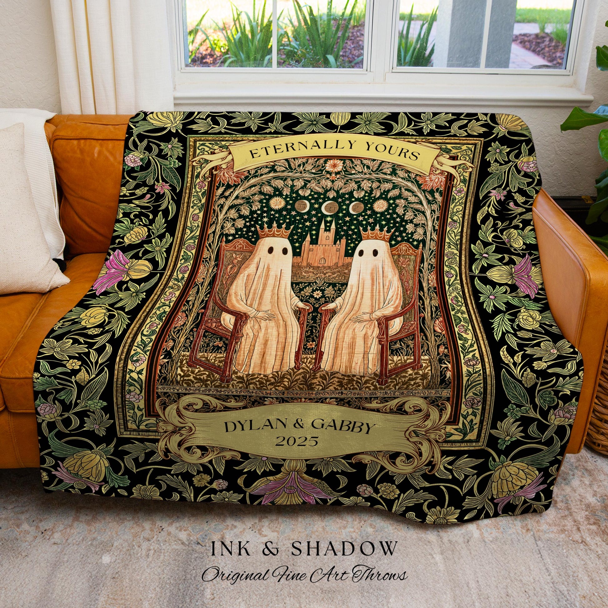Eternally Yours Custom Ghost Couple Blanket Personalized Wedding Gift | Celestial Gothic Romance Anniversary Keepsake Whimsigoth Woven Throw