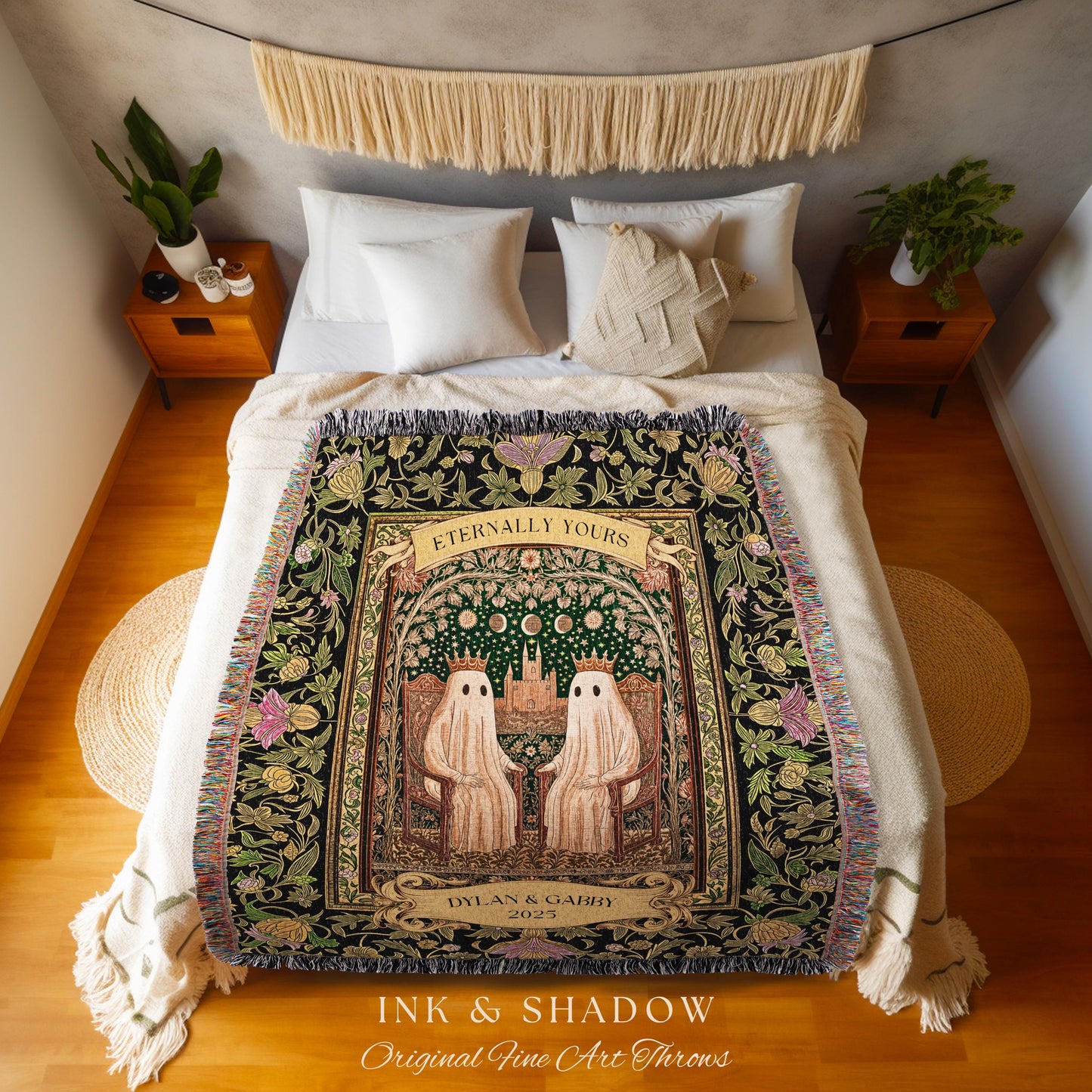 Eternally Yours Custom Ghost Couple Blanket Personalized Wedding Gift | Celestial Gothic Romance Anniversary Keepsake Whimsigoth Woven Throw