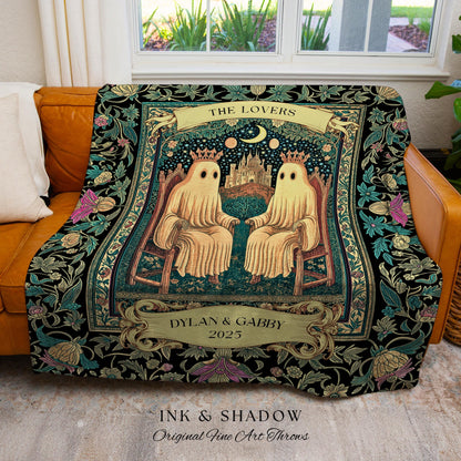 King & Queen Ghost Lovers Custom Blanket | Whimsical Unique Personalized Tapestry Throw Woven Gift for Anniversary Couple Meaningful Present