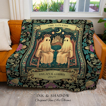 The Lovers Personalized Ghost Couple Blanket Gothic Romance Keepsake | Celestial Tarot Inspired Wedding Gift Whimsigoth Woven Tapestry Throw