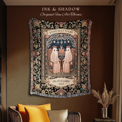 Eternally Yours Celestial Ghost Blanket | Personalized Wedding Throw Cute Gothic Couple Gift Custom Name Anniversary Tapestry Royal Castle |