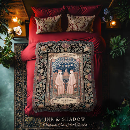Eternally Yours Celestial Ghost Blanket | Personalized Wedding Throw Cute Gothic Couple Gift Custom Name Anniversary Tapestry Royal Castle |