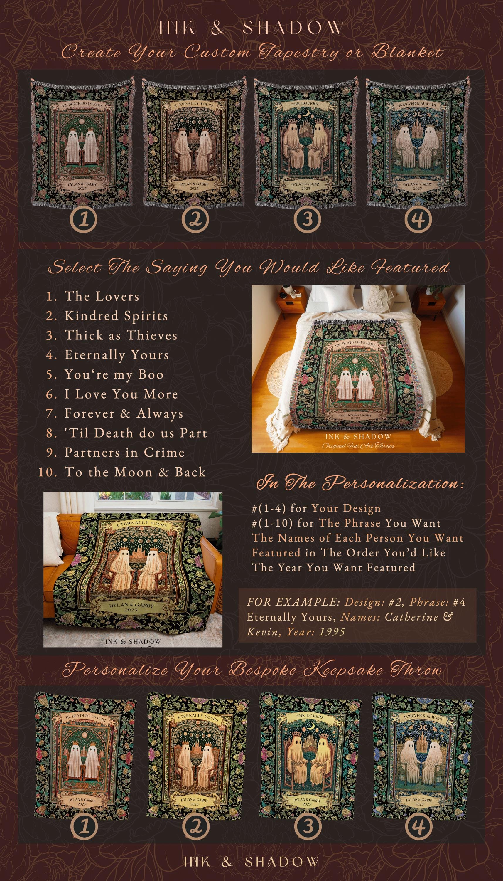 Eternally Yours Custom Ghost Couple Blanket Personalized Wedding Gift | Celestial Gothic Romance Anniversary Keepsake Whimsigoth Woven Throw