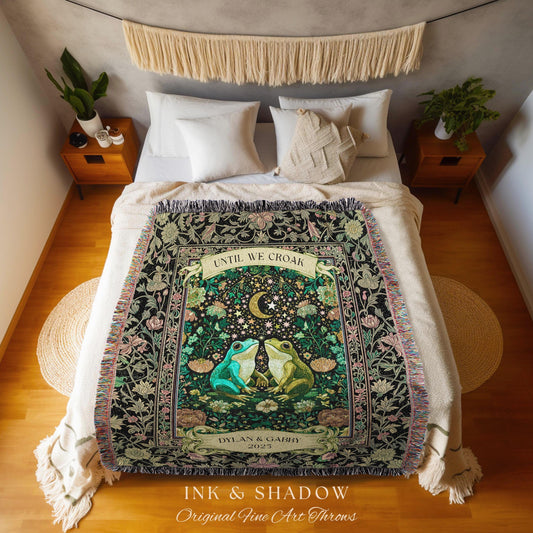 Cute Cottagecore Frog Couple Throw | Fairycore Wedding Anniversary Floral Personalized Aesthetic Mystical Whimsical Woodland Gift Custom |
