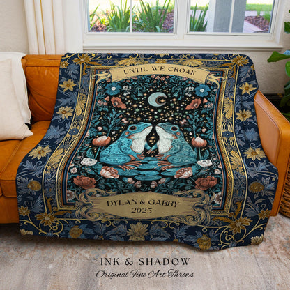 Witchy Wedding Frog Lovers Custom Throw | Enchanted Toad Mystical Cottagecore Personalized Blanket Fairycore Woodland Couple Custom Tapestry