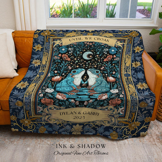 Witchy Wedding Frog Lovers Custom Throw | Enchanted Toad Mystical Cottagecore Personalized Blanket Fairycore Woodland Couple Custom Tapestry