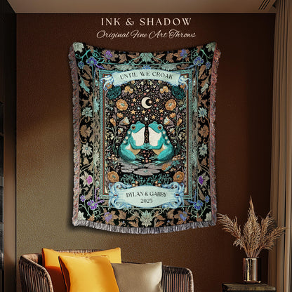 Frog and Toad Celestial Lovers Tapestry | Dark Cottagecore Whimsigoth Couple Goblincore Wedding Anniversary Mystic Theme Botanical Folklore