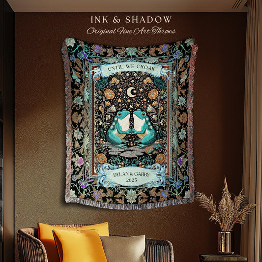 Frog and Toad Celestial Lovers Tapestry | Dark Cottagecore Whimsigoth Couple Goblincore Wedding Anniversary Mystic Theme Botanical Folklore