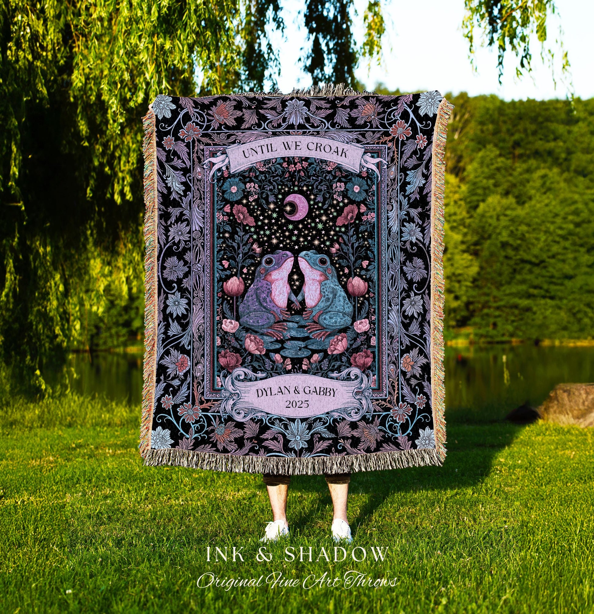 Dreamy Lavender Anniversary Blanket | Fairycore Cute Frog Couple Personalized Gift Mystic Pastel Purple Until We Croak Custom Whimsigothic |