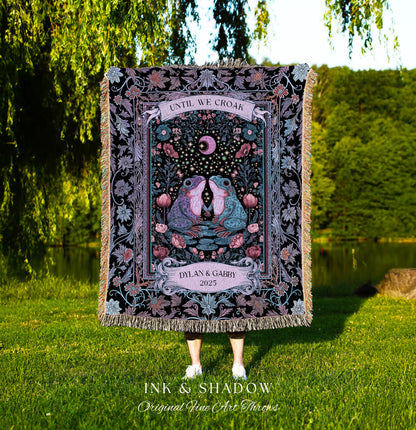 Dreamy Lavender Anniversary Blanket | Fairycore Cute Frog Couple Personalized Gift Mystic Pastel Purple Until We Croak Custom Whimsigothic |