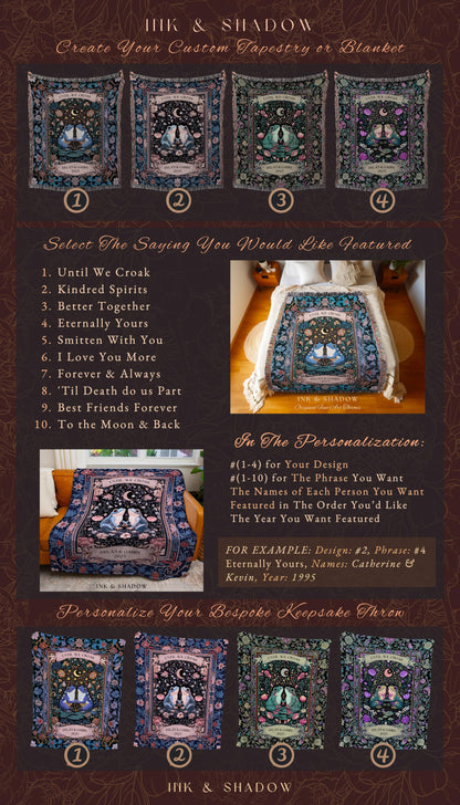 Dark Botanical Personalized Lovers Tapestry | Celestial Gift Frog Lovers Woven Throw Blanket Aesthetic Until we Croak Custom Cottagecore |