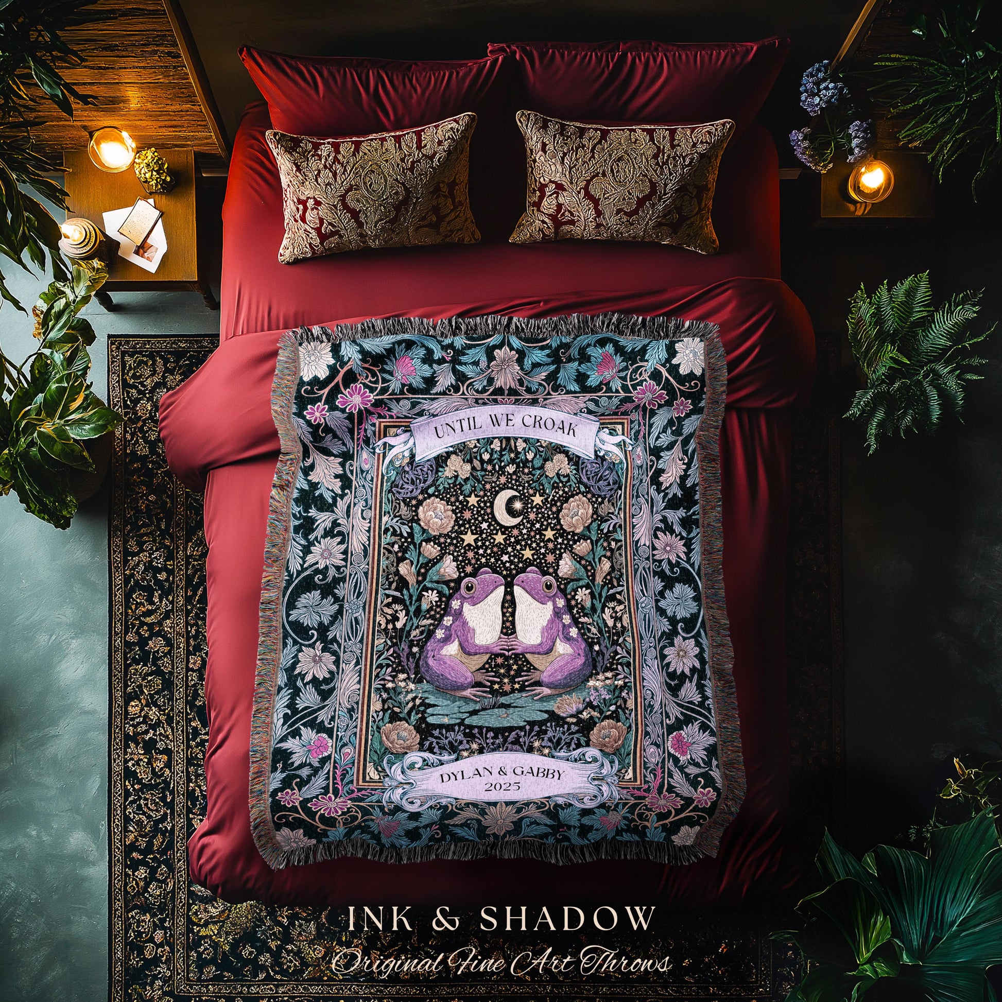 Enchanted Throw Until We Croak Frog Lover Gift | Folklore Wedding Boho Cottagecore Tapestry Blanket Fairycore Custom Celestial Personalized