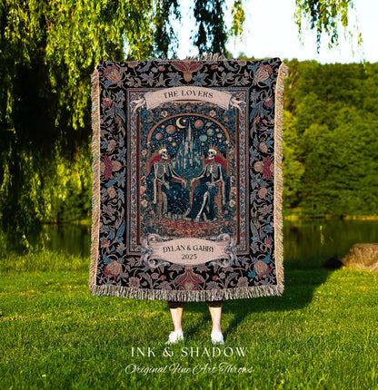 Gothic Personalized Royal Couple Throw Blanket | Dark Moody Colors Dark Academia Wedding Baroque Romance Anniversary Gift Celestial Royalty