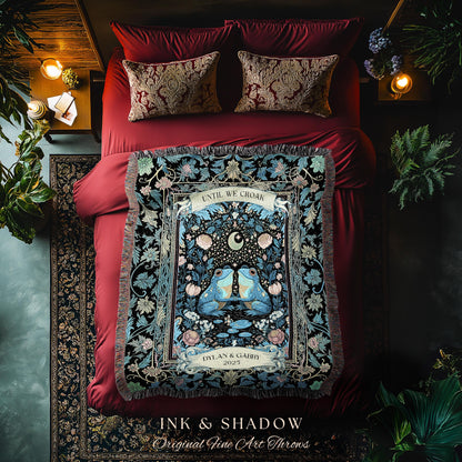 Personalized Frog Lovers Blue Moon Throw | Whimsigoth Woven Tapestry Enchanted Garden Until we Croak Gift Goblincore Couple Custom Blanket