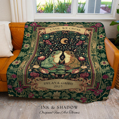 Whimsical Floral Custom Frog Couple Throw | Fairycore Aesthetic Cottagecore Personalized Frog Lovers Gift Until we Croak Botanical Aesthetic