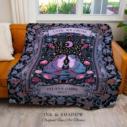 Dreamy Lavender Anniversary Blanket | Fairycore Cute Frog Couple Personalized Gift Mystic Pastel Purple Until We Croak Custom Whimsigothic |