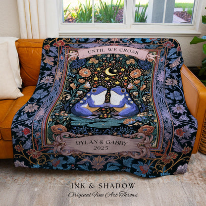 Dark Botanical Personalized Lovers Tapestry | Celestial Gift Frog Lovers Woven Throw Blanket Aesthetic Until we Croak Custom Cottagecore |