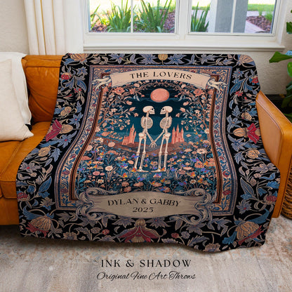 His & Hers Botanical Skeleton Blanket | Autumn Aesthetic Personalized Anniversary Gift Cottagecore Fantasy Castle Floral Tarot Lovers Custom
