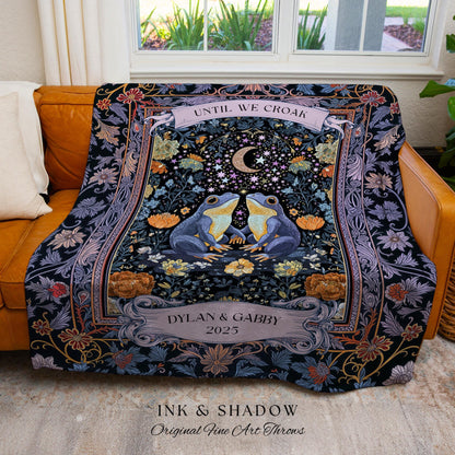 Dark Botanical Couple Custom Frog Blanket | Mystical Folklore Anniversary Gift Whimsigoth Until we Croak Cottagecore Fairycore Personalized