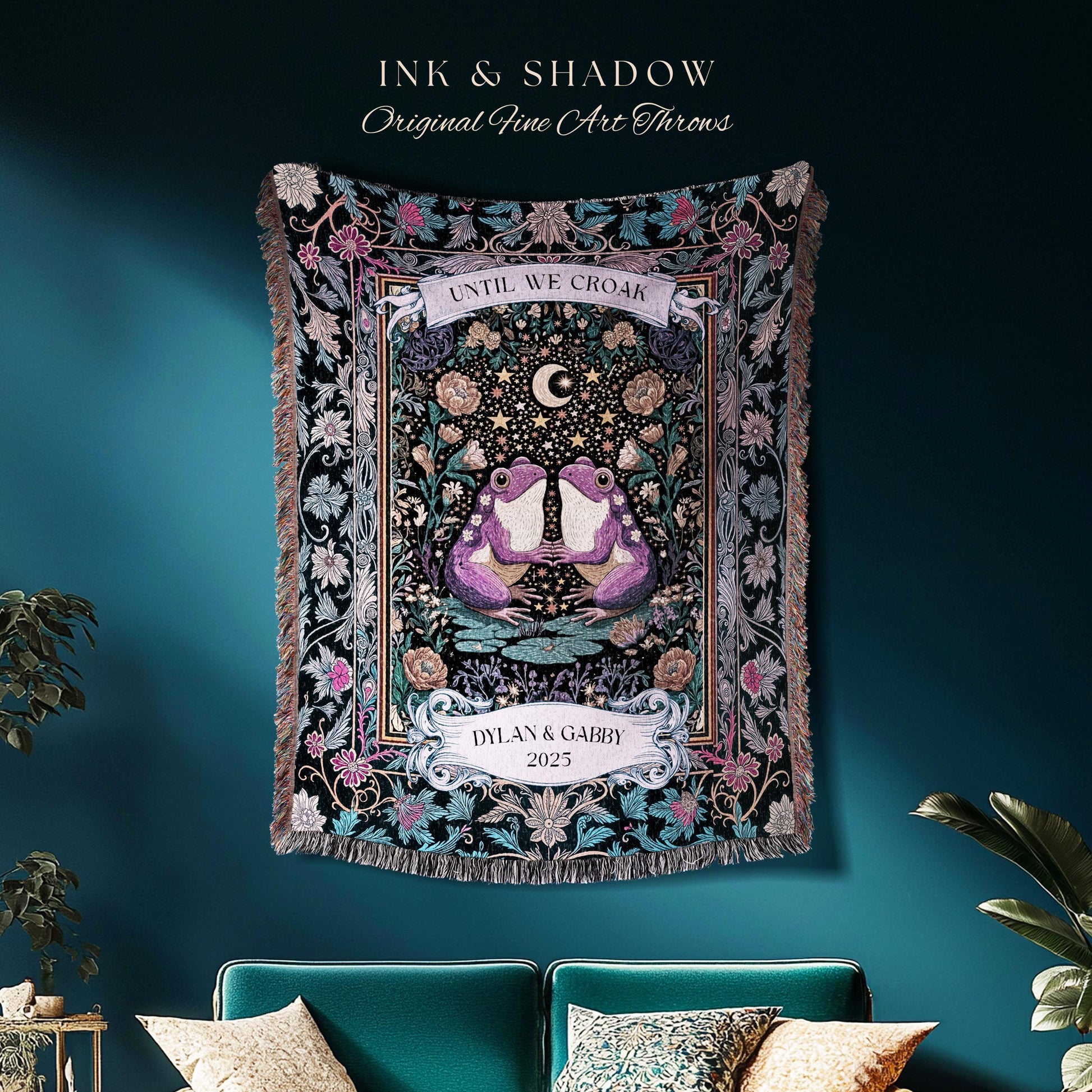 Enchanted Throw Until We Croak Frog Lover Gift | Folklore Wedding Boho Cottagecore Tapestry Blanket Fairycore Custom Celestial Personalized