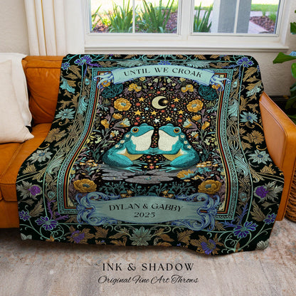 Frog and Toad Celestial Lovers Tapestry | Dark Cottagecore Whimsigoth Couple Goblincore Wedding Anniversary Mystic Theme Botanical Folklore