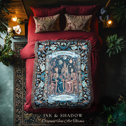 Custom His & Her Skeleton Lovers Blanket | Gothic Aesthetic Royal Romance Baroque Fantasy Cosmic Pastel Whimsical Couple Personalized Throw