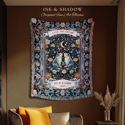 Dark Botanical Couple Custom Frog Blanket | Mystical Folklore Anniversary Gift Whimsigoth Until we Croak Cottagecore Fairycore Personalized