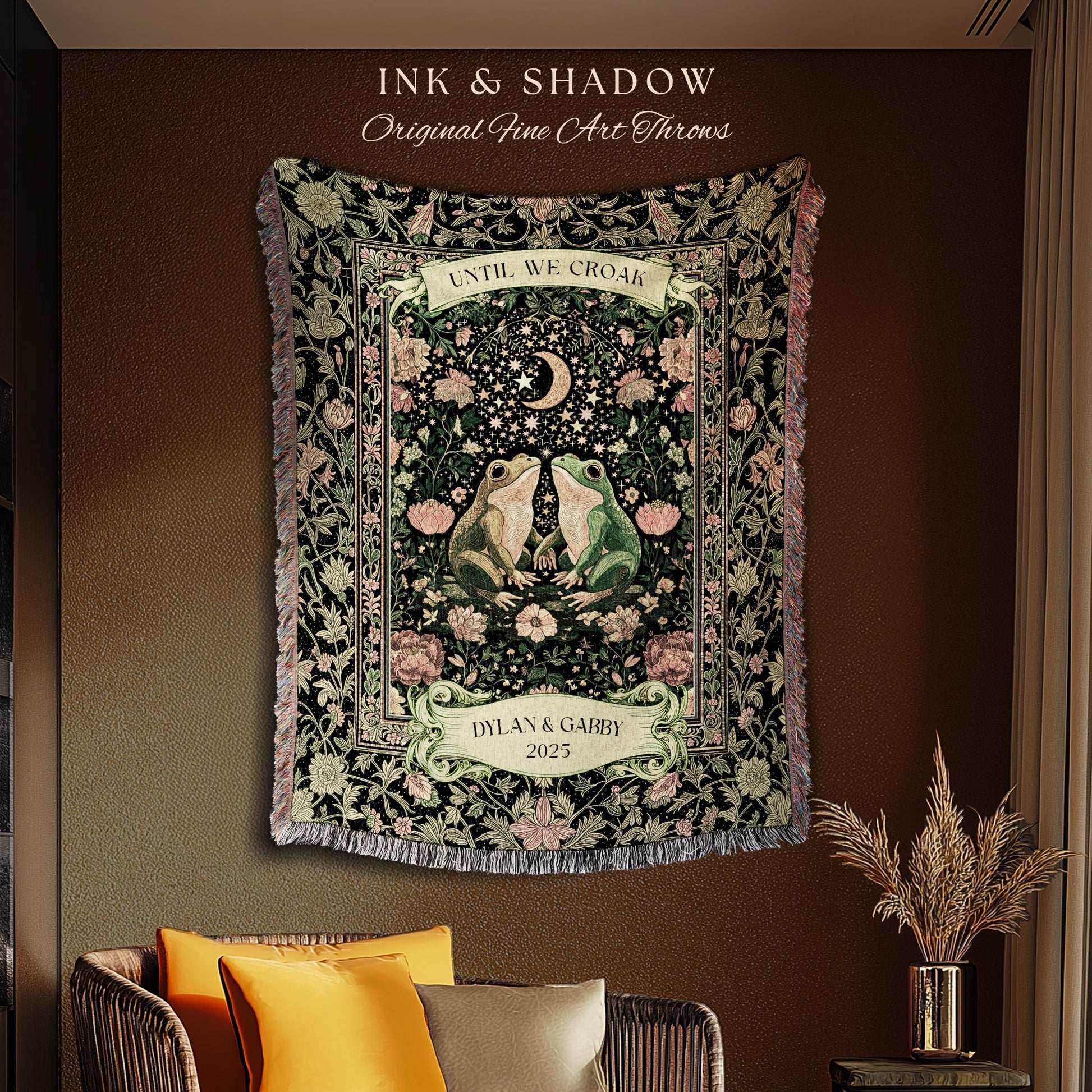 Moonlit Frog Lovers Personalized Throw | Fairycore Anniversary Gift Folklore Enchanted Forest Fairy Inspired Gift Cottagecore Whimsy Blanket