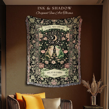Moonlit Frog Lovers Personalized Throw | Fairycore Anniversary Gift Folklore Enchanted Forest Fairy Inspired Gift Cottagecore Whimsy Blanket