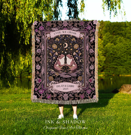 Pastel Goblincore Custom Frog Couple Tapestry | Cottagecore Lovers Whimsigothic Enchanted Personalized Fairycore Girlfriend Gift Botanical