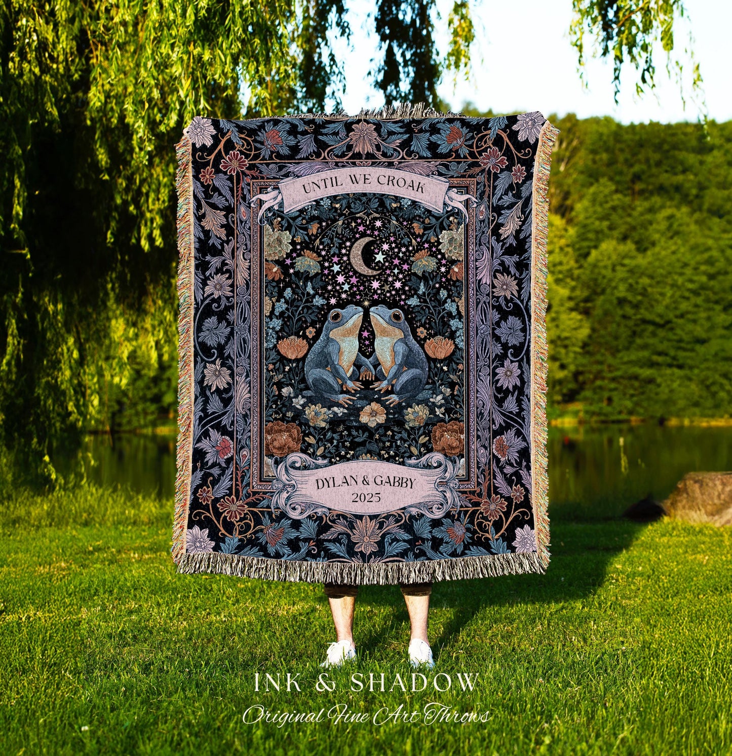 Dark Botanical Couple Custom Frog Blanket | Mystical Folklore Anniversary Gift Whimsigoth Until we Croak Cottagecore Fairycore Personalized