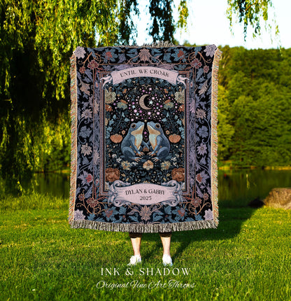 Dark Botanical Couple Custom Frog Blanket | Mystical Folklore Anniversary Gift Whimsigoth Until we Croak Cottagecore Fairycore Personalized