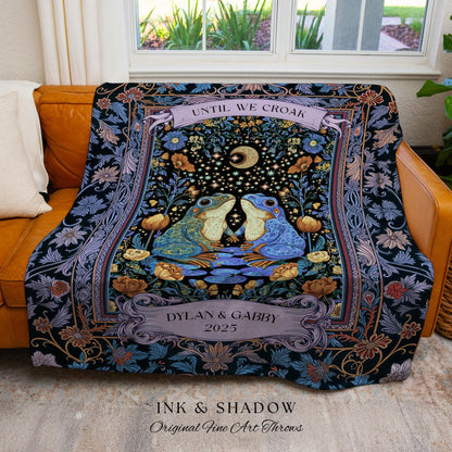 Magical Frog Lovers Personalized Throw | Whimsical Couple Enchanted Forestcore Wedding Mystical Fantasy Aesthetic Goblincore Forest Blanket
