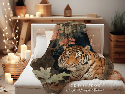 Tiger Painting Vintage Tapestry Woven Wall Hanging | Gothic Renaissance Blanket Woven | Whimsigoth Room Decor Jungle Aesthetic Art Blanket |